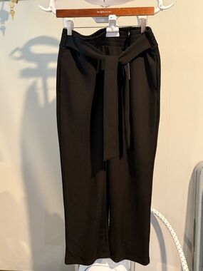 Tahari Black Tie-Waist Wide Leg Pants